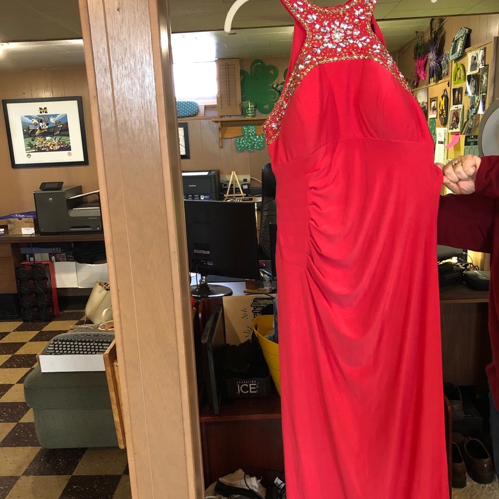 Beautiful coral floor length dress!